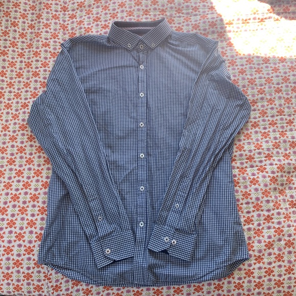 Blue & White Plaid Men’s Dress Shirt Size L - Picture 2 of 5